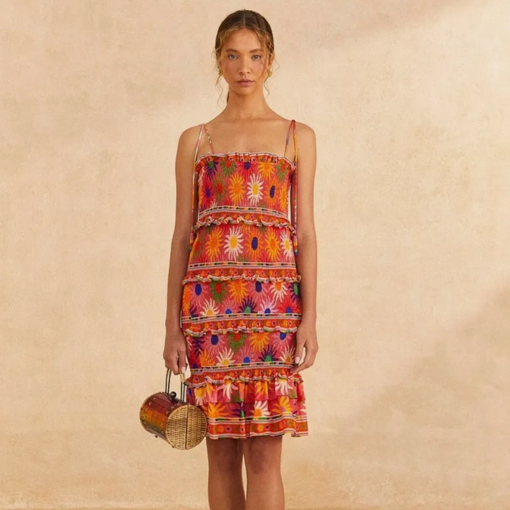 Farm Rio Coral Summer Sun Mini Dress-NWT